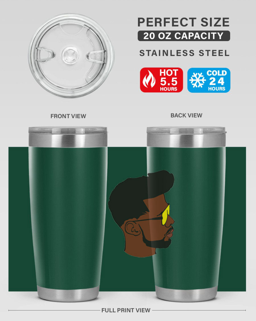 Black man 33# tumbler in 20oz and 30oz sizes, showcasing a sleek stainless steel design with a drink-thru lid.