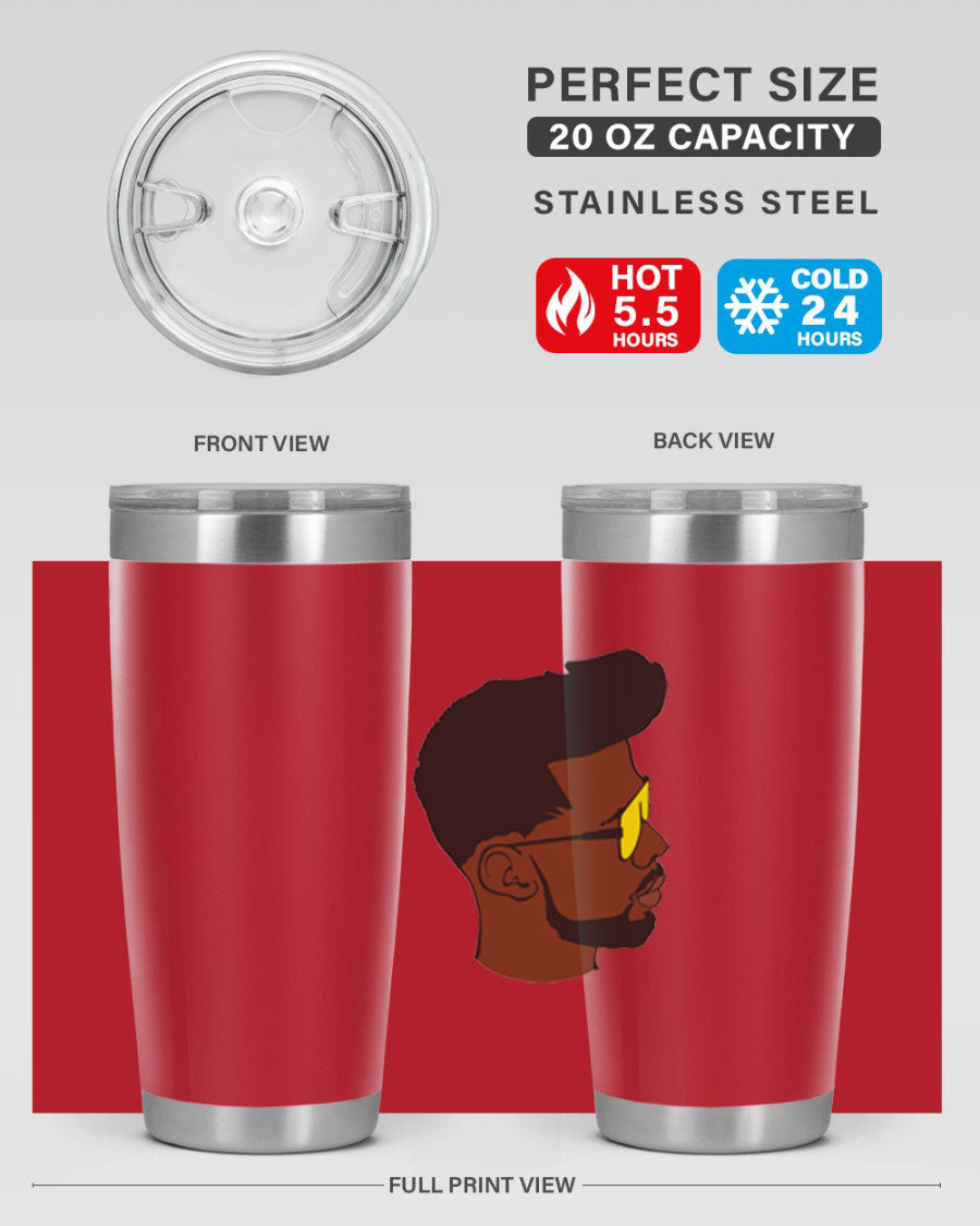 Black man 33# tumbler in 20oz and 30oz sizes, showcasing a sleek stainless steel design with a drink-thru lid.