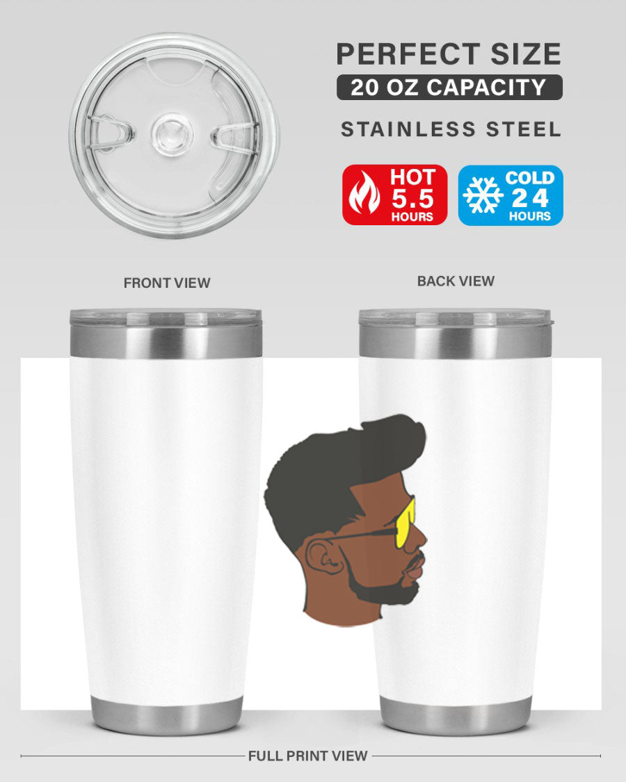 Black man 33# tumbler in 20oz and 30oz sizes, showcasing a sleek stainless steel design with a drink-thru lid.