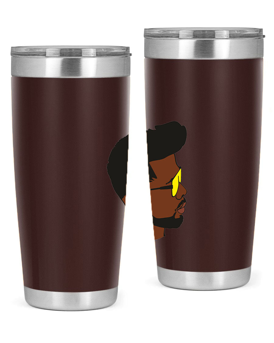 Black man 33# tumbler in 20oz and 30oz sizes, showcasing a sleek stainless steel design with a drink-thru lid.