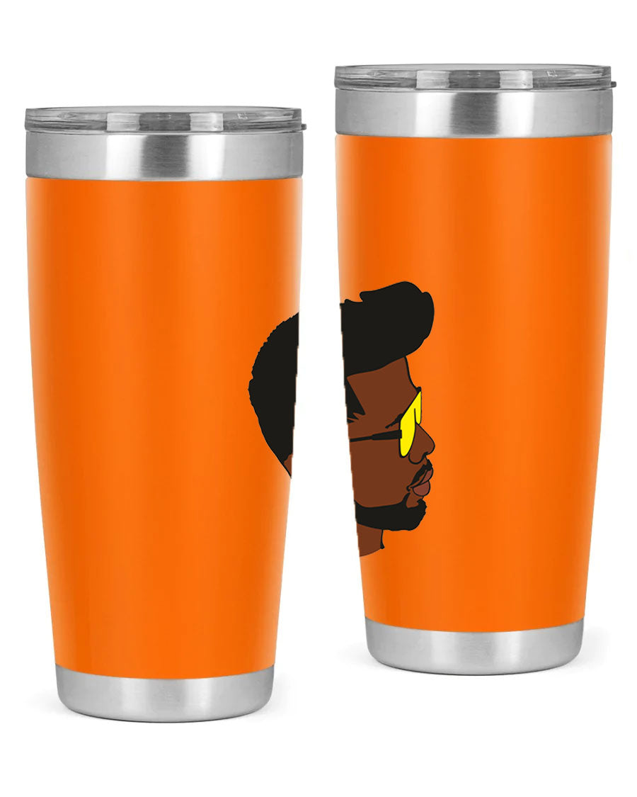 Black man 33# tumbler in 20oz and 30oz sizes, showcasing a sleek stainless steel design with a drink-thru lid.