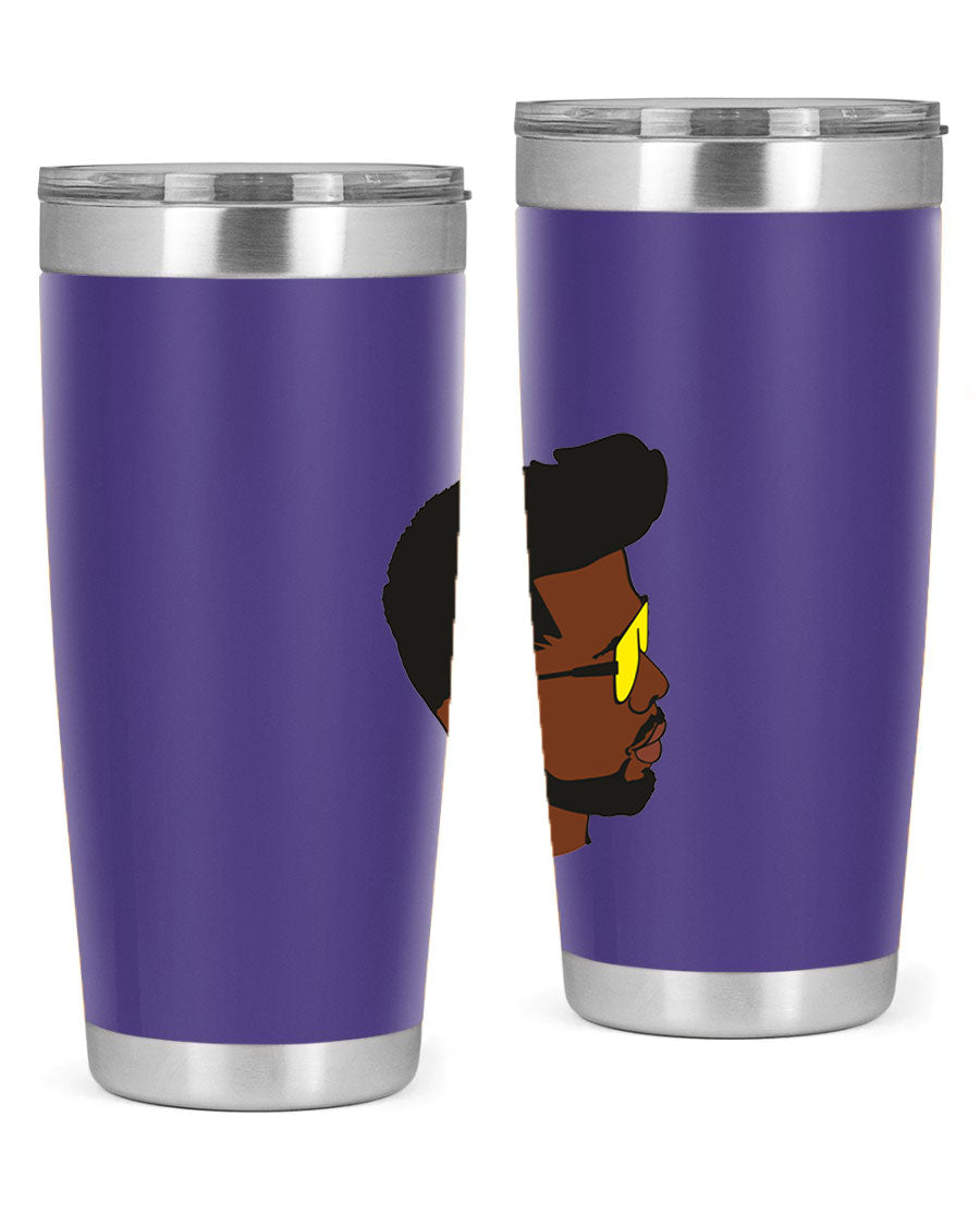 Black man 33# tumbler in 20oz and 30oz sizes, showcasing a sleek stainless steel design with a drink-thru lid.