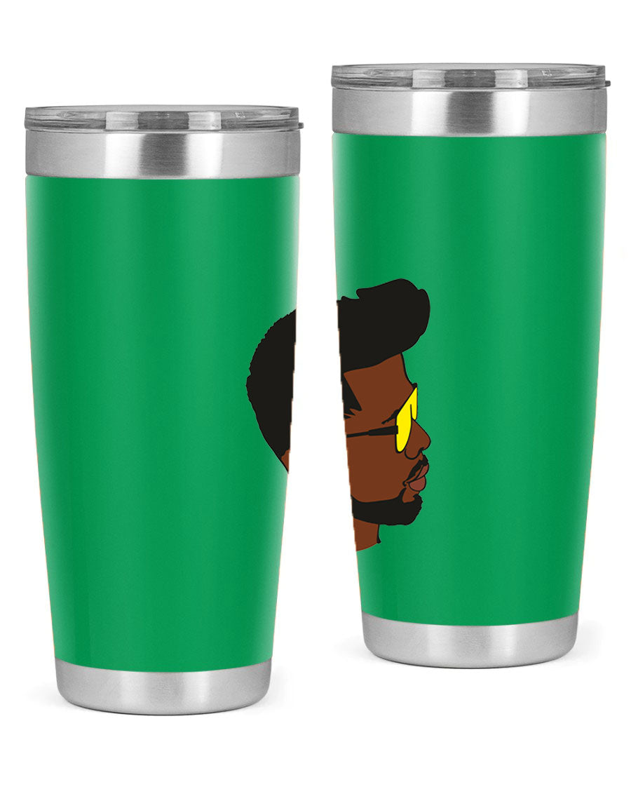 Black man 33# tumbler in 20oz and 30oz sizes, showcasing a sleek stainless steel design with a drink-thru lid.