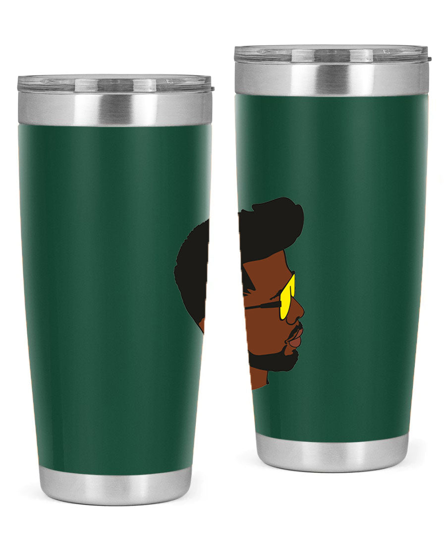 Black man 33# tumbler in 20oz and 30oz sizes, showcasing a sleek stainless steel design with a drink-thru lid.