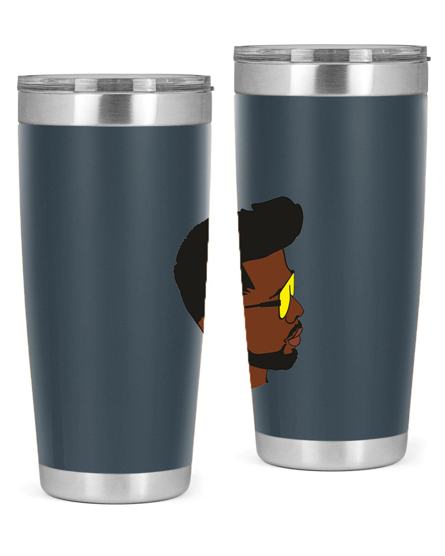 Black man 33# tumbler in 20oz and 30oz sizes, showcasing a sleek stainless steel design with a drink-thru lid.