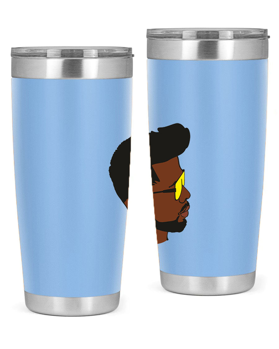 Black man 33# tumbler in 20oz and 30oz sizes, showcasing a sleek stainless steel design with a drink-thru lid.