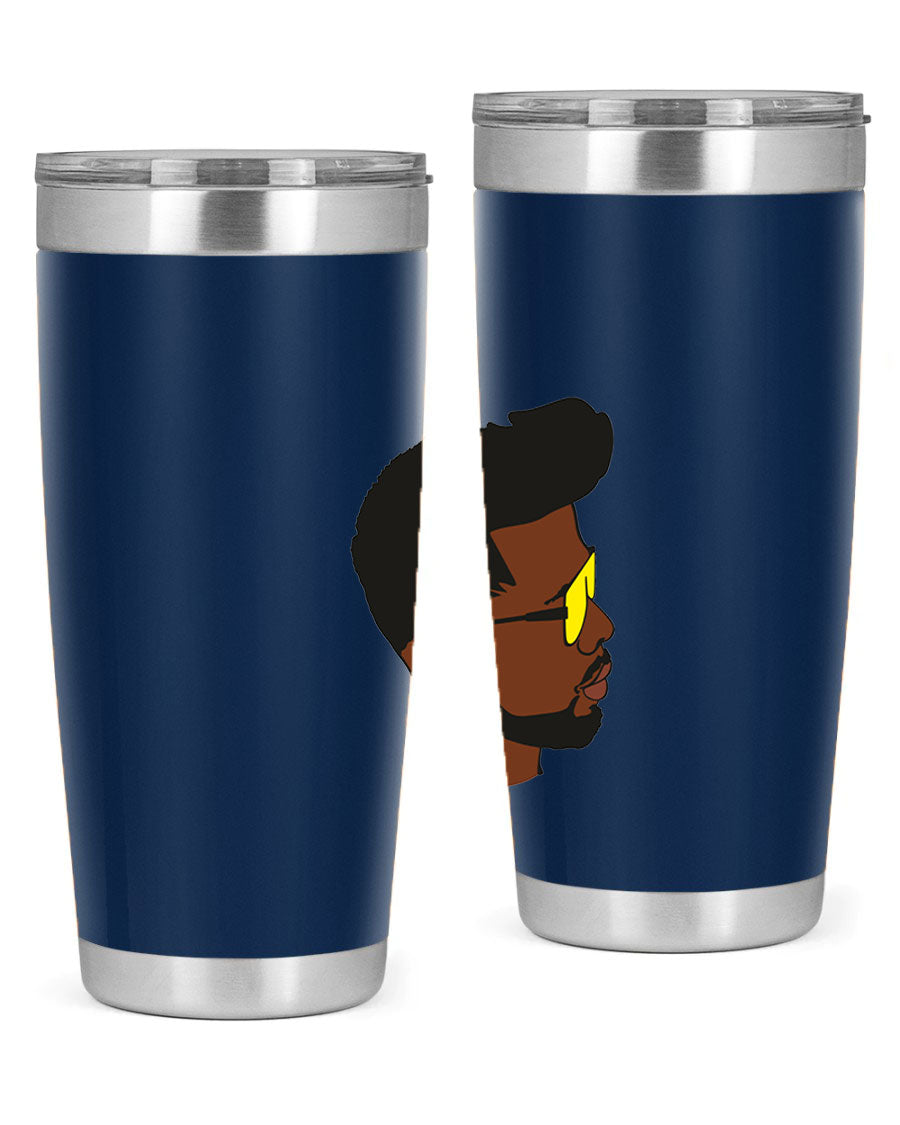 Black man 33# tumbler in 20oz and 30oz sizes, showcasing a sleek stainless steel design with a drink-thru lid.