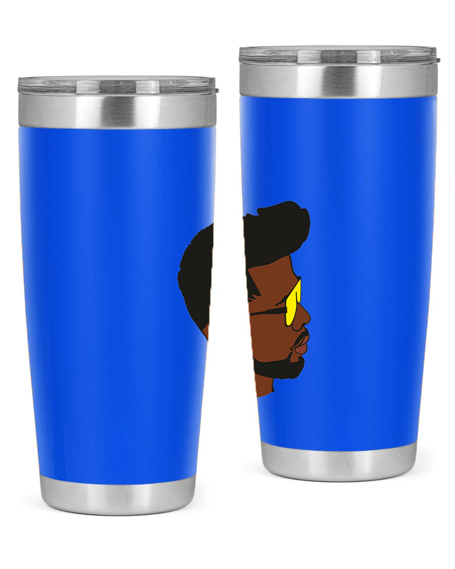 Black man 33# tumbler in 20oz and 30oz sizes, showcasing a sleek stainless steel design with a drink-thru lid.