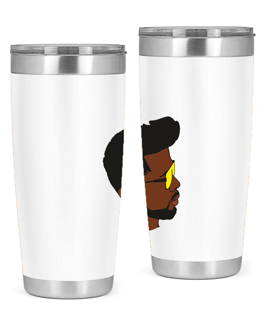 Black man 33# tumbler in 20oz and 30oz sizes, showcasing a sleek stainless steel design with a drink-thru lid.