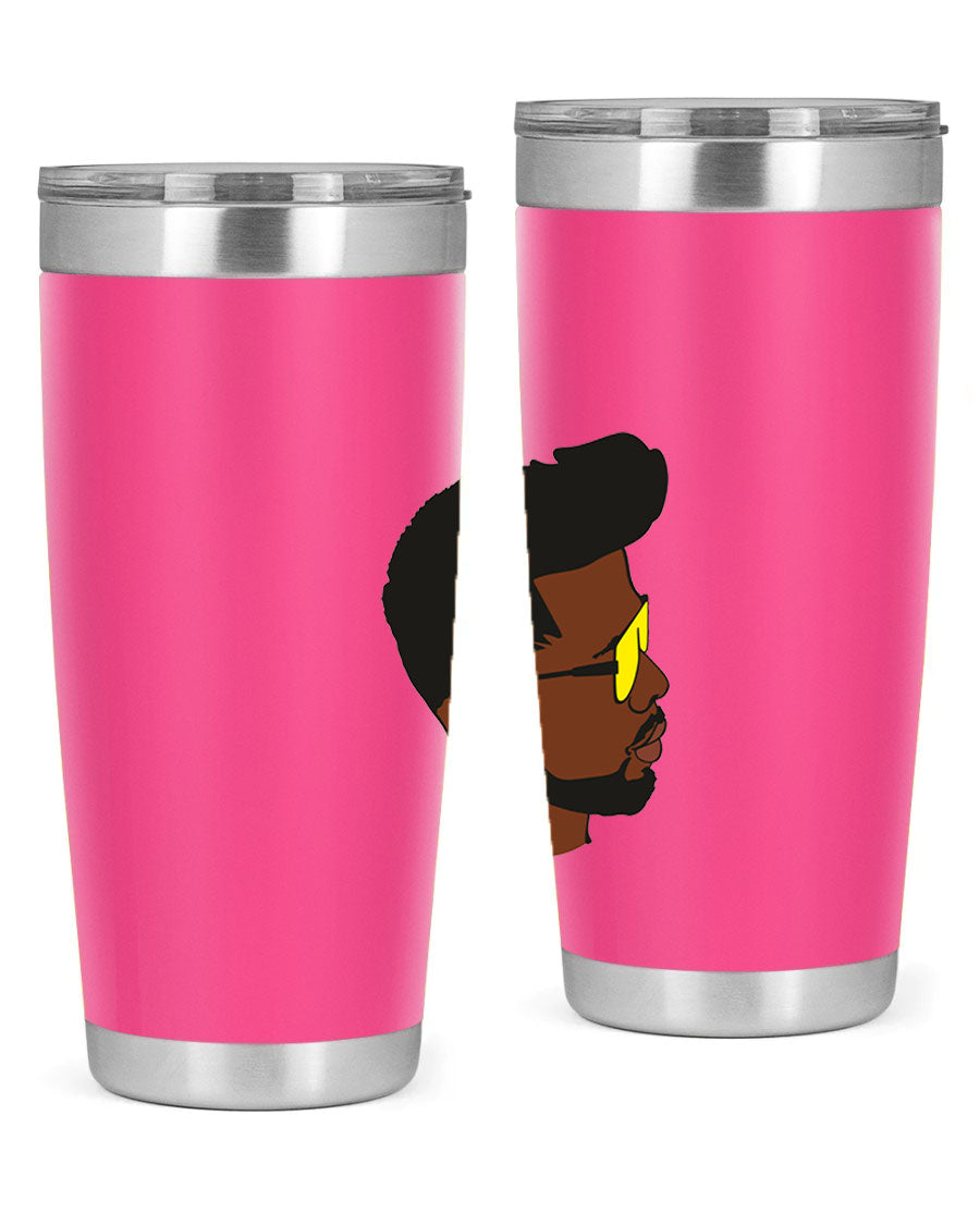 Black man 33# tumbler in 20oz and 30oz sizes, showcasing a sleek stainless steel design with a drink-thru lid.