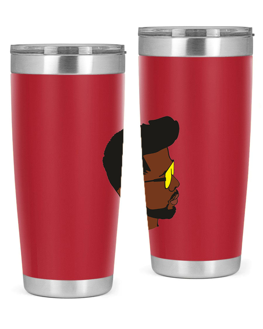 Black man 33# tumbler in 20oz and 30oz sizes, showcasing a sleek stainless steel design with a drink-thru lid.