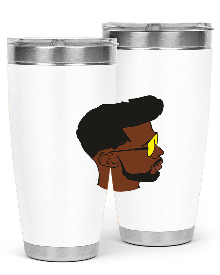 Black man 33# tumbler in 20oz and 30oz sizes, showcasing a sleek stainless steel design with a drink-thru lid.