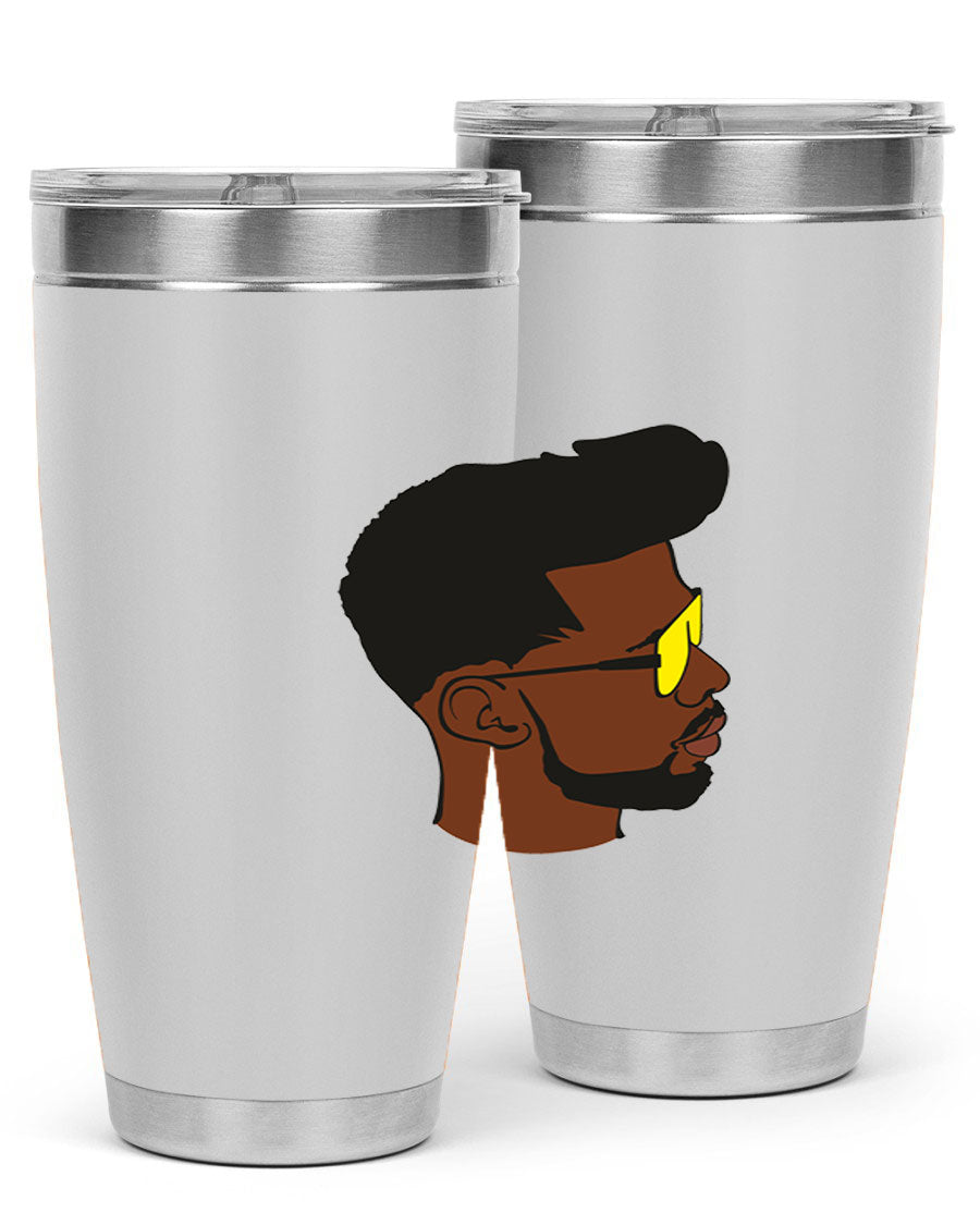 Black man 33# tumbler in 20oz and 30oz sizes, showcasing a sleek stainless steel design with a drink-thru lid.