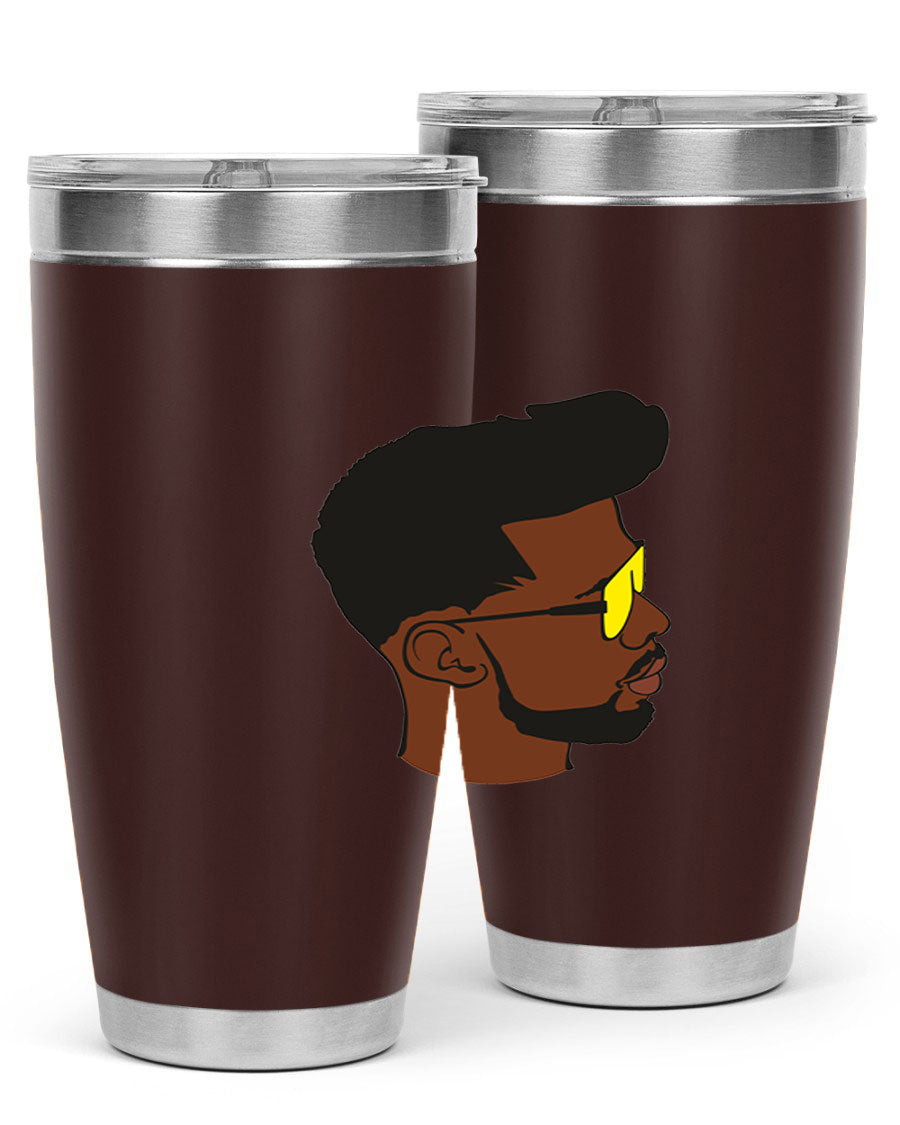 Black man 33# tumbler in 20oz and 30oz sizes, showcasing a sleek stainless steel design with a drink-thru lid.