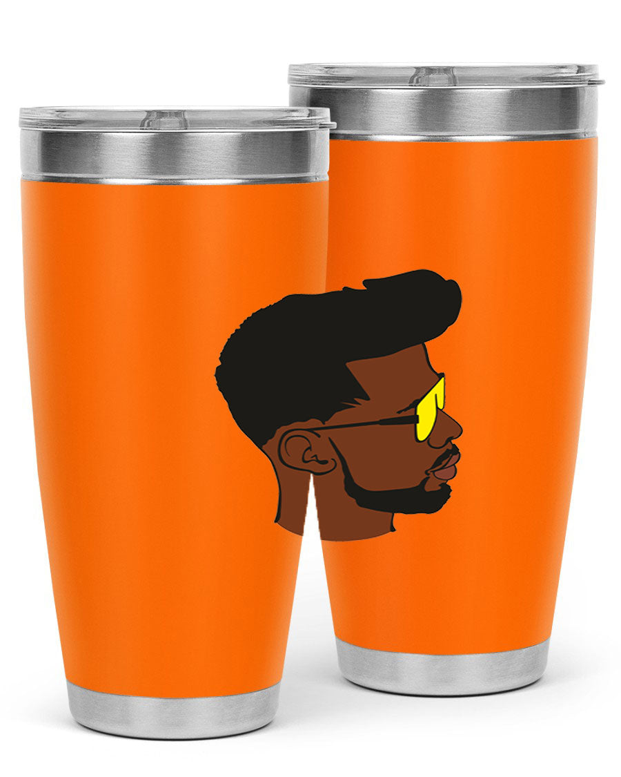 Black man 33# tumbler in 20oz and 30oz sizes, showcasing a sleek stainless steel design with a drink-thru lid.