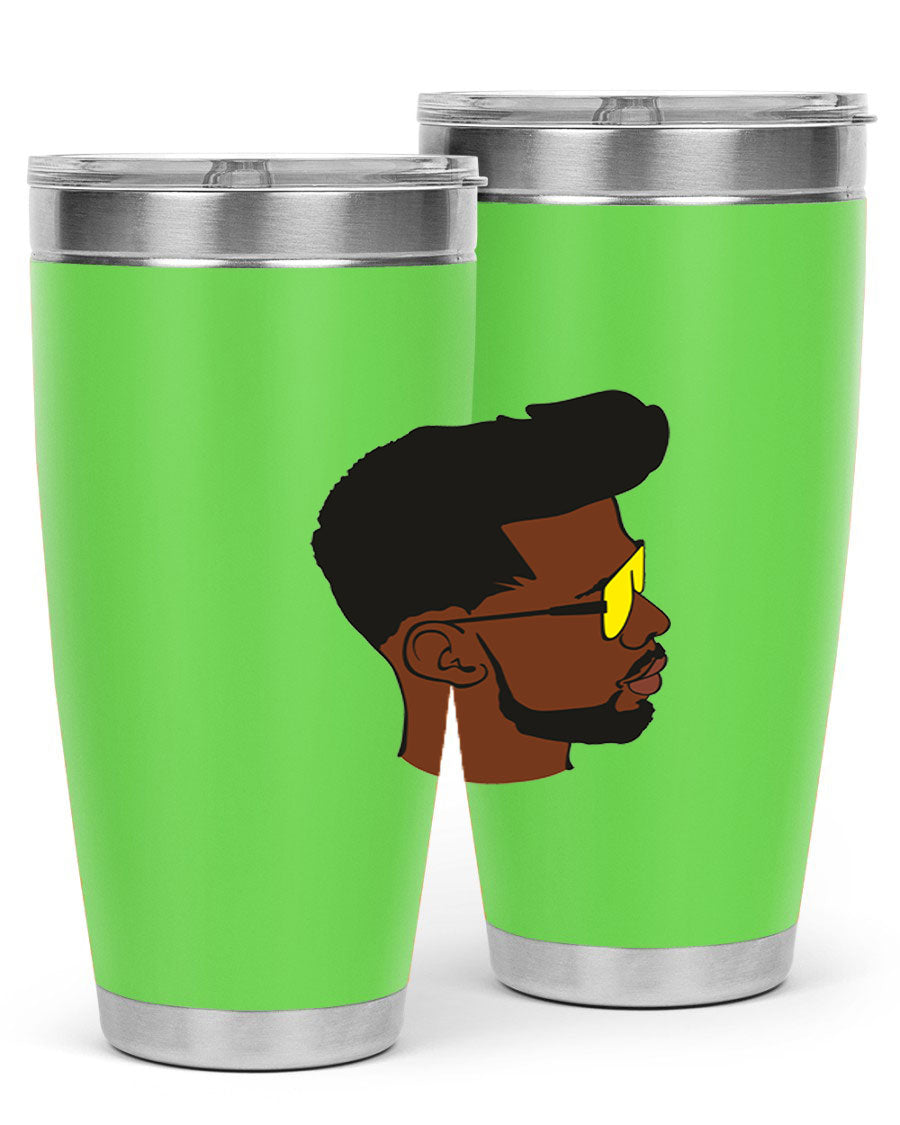 Black man 33# tumbler in 20oz and 30oz sizes, showcasing a sleek stainless steel design with a drink-thru lid.