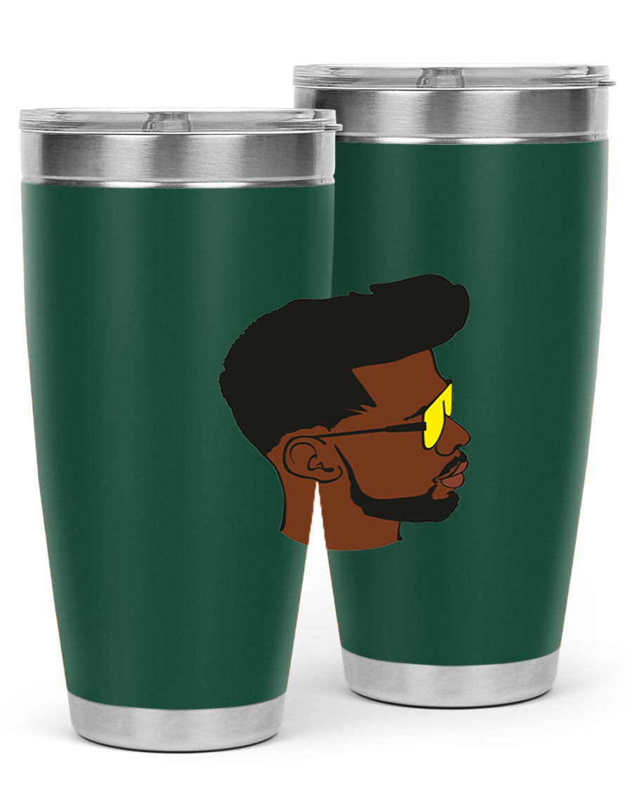 Black man 33# tumbler in 20oz and 30oz sizes, showcasing a sleek stainless steel design with a drink-thru lid.