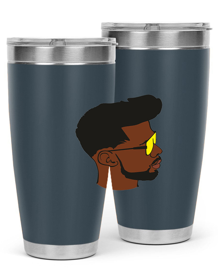 Black man 33# tumbler in 20oz and 30oz sizes, showcasing a sleek stainless steel design with a drink-thru lid.