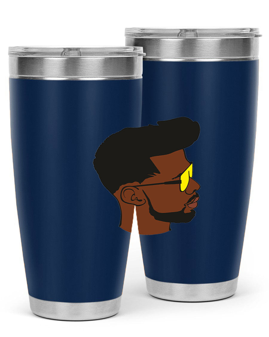 Black man 33# tumbler in 20oz and 30oz sizes, showcasing a sleek stainless steel design with a drink-thru lid.