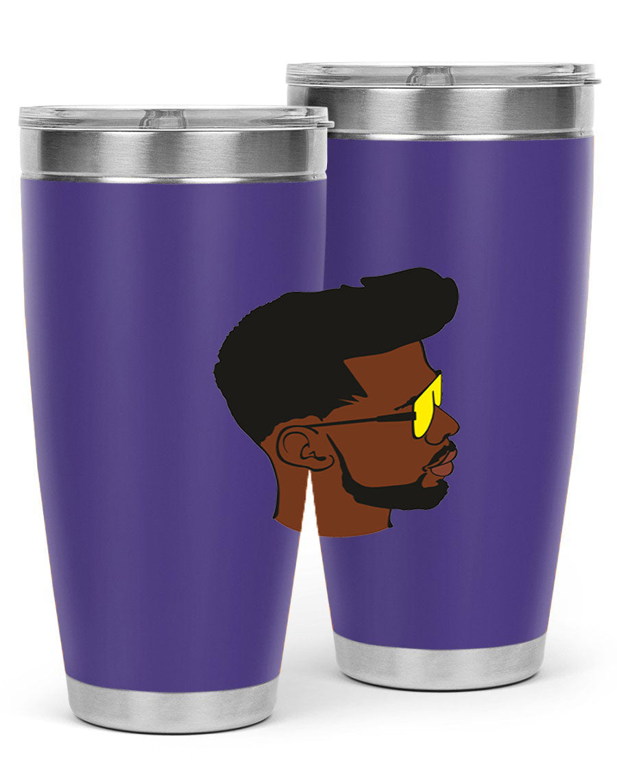 Black man 33# tumbler in 20oz and 30oz sizes, showcasing a sleek stainless steel design with a drink-thru lid.