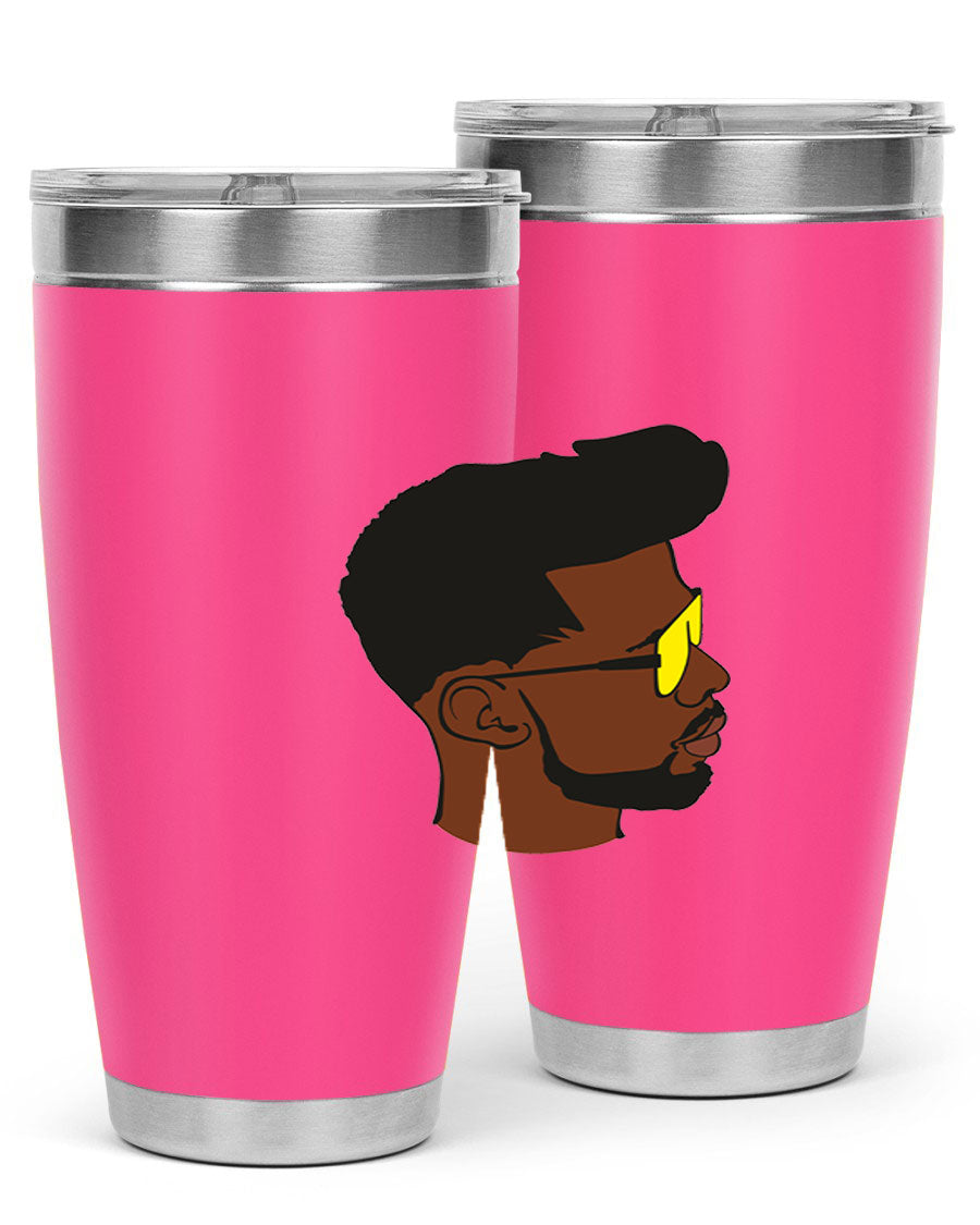 Black man 33# tumbler in 20oz and 30oz sizes, showcasing a sleek stainless steel design with a drink-thru lid.