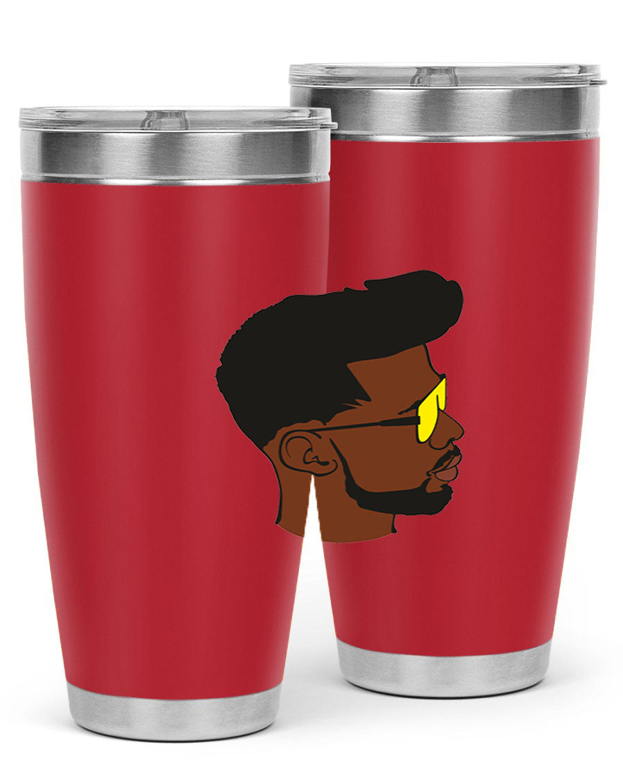 Black man 33# tumbler in 20oz and 30oz sizes, showcasing a sleek stainless steel design with a drink-thru lid.