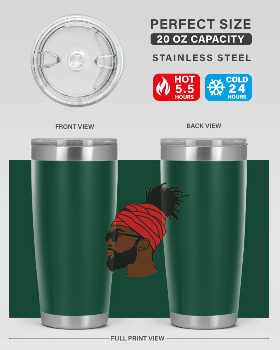 Black man 31# tumbler, 20oz double wall vacuum stainless steel with copper lining, featuring a drink-thru lid.