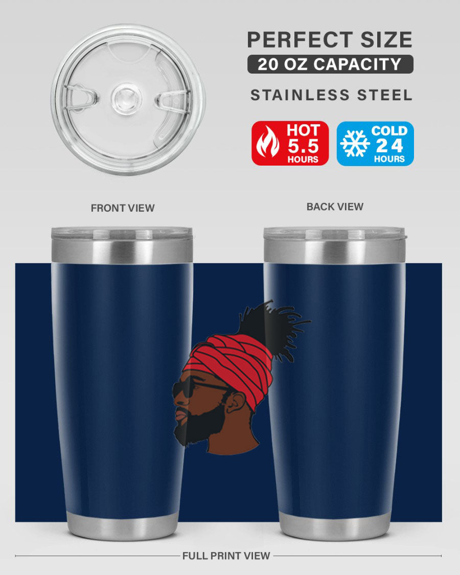 Black man 31# tumbler, 20oz double wall vacuum stainless steel with copper lining, featuring a drink-thru lid.