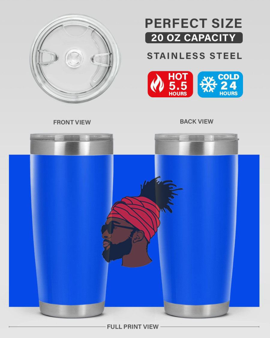 Black man 31# tumbler, 20oz double wall vacuum stainless steel with copper lining, featuring a drink-thru lid.