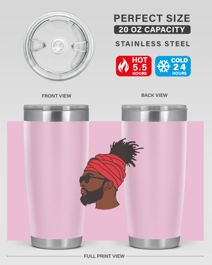 Black man 31# tumbler, 20oz double wall vacuum stainless steel with copper lining, featuring a drink-thru lid.