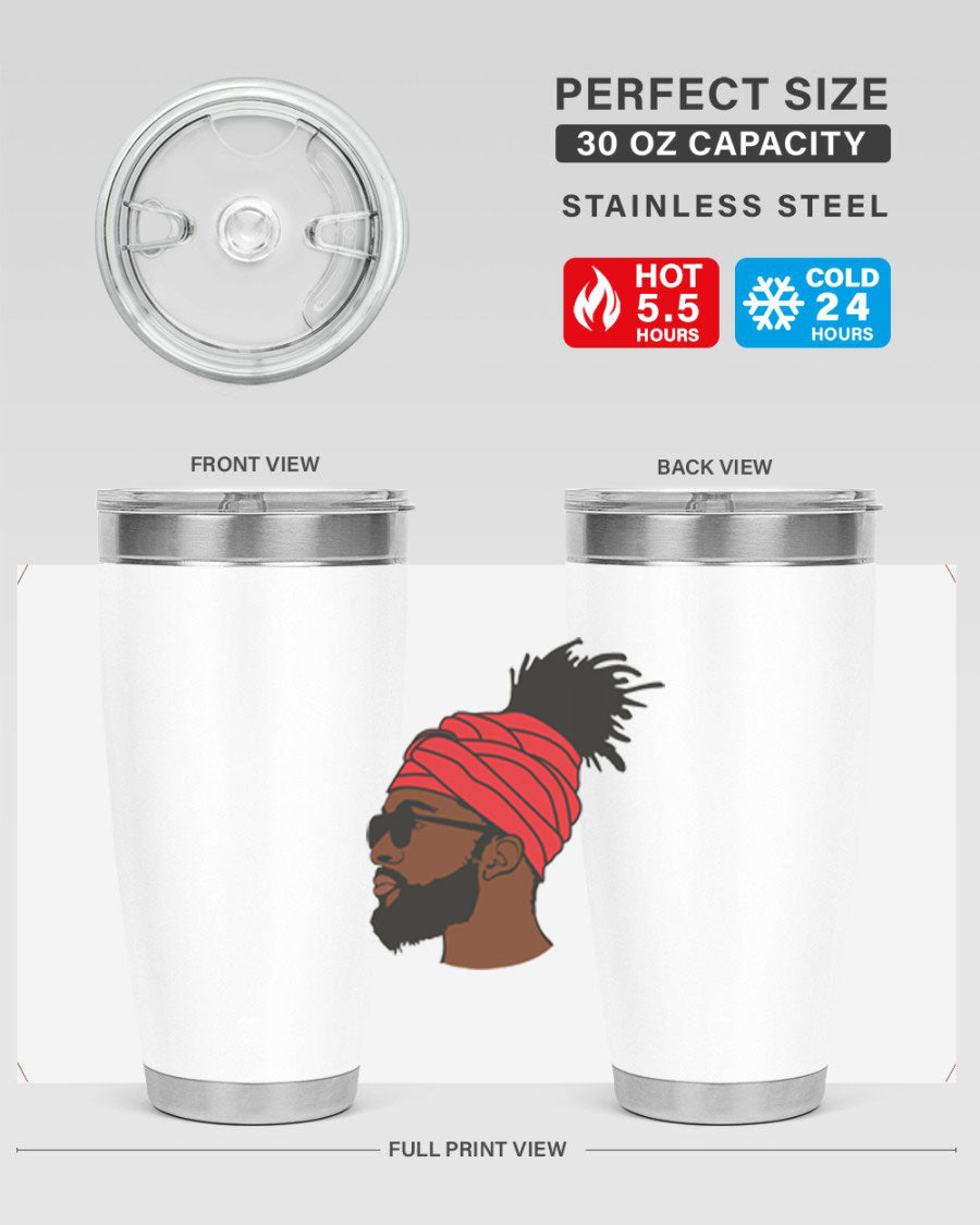 Black man 31# tumbler, 20oz double wall vacuum stainless steel with copper lining, featuring a drink-thru lid.