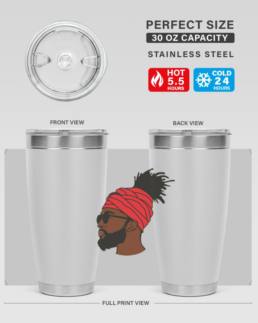 Black man 31# tumbler, 20oz double wall vacuum stainless steel with copper lining, featuring a drink-thru lid.