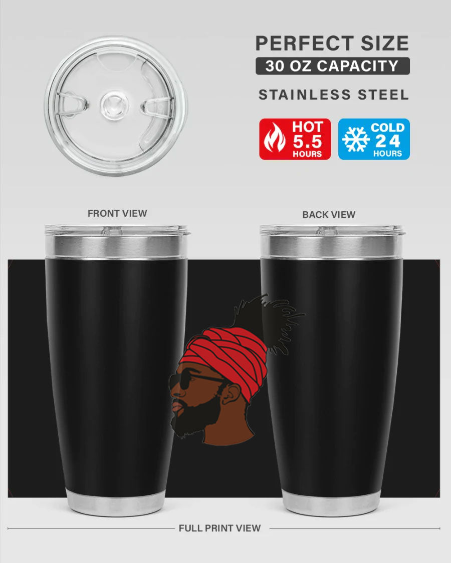 Black man 31# tumbler, 20oz double wall vacuum stainless steel with copper lining, featuring a drink-thru lid.