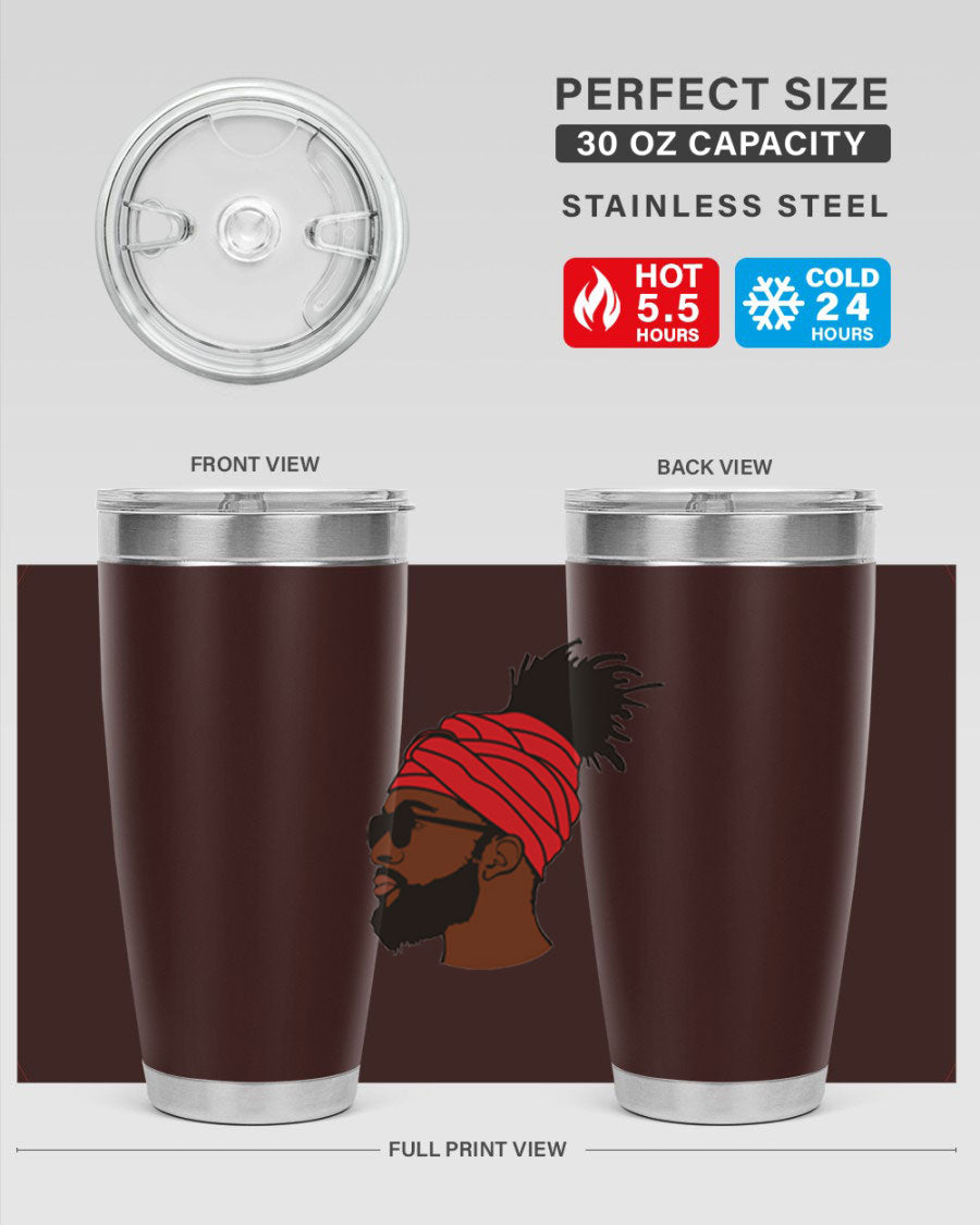 Black man 31# tumbler, 20oz double wall vacuum stainless steel with copper lining, featuring a drink-thru lid.