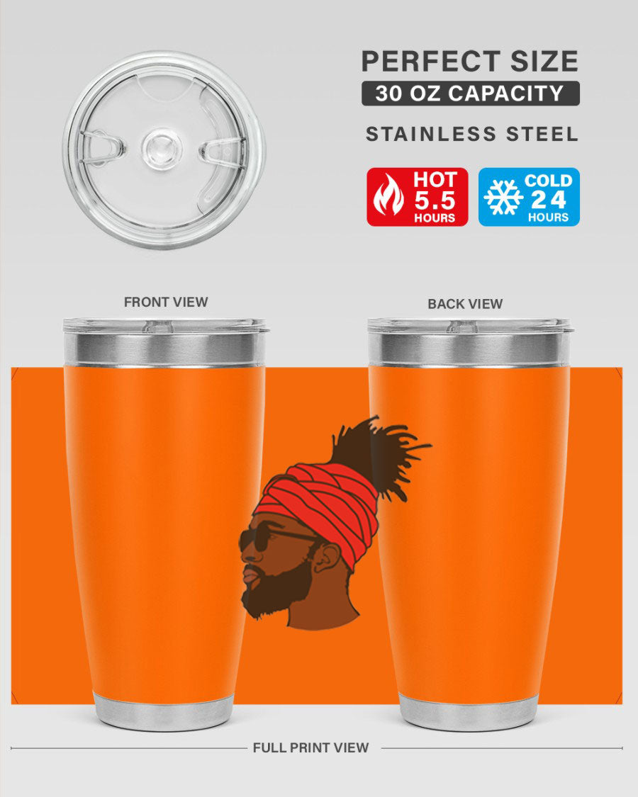 Black man 31# tumbler, 20oz double wall vacuum stainless steel with copper lining, featuring a drink-thru lid.