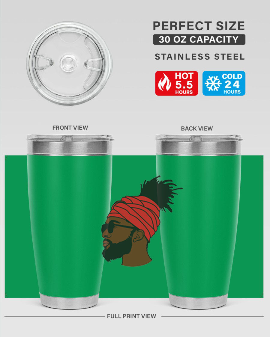 Black man 31# tumbler, 20oz double wall vacuum stainless steel with copper lining, featuring a drink-thru lid.