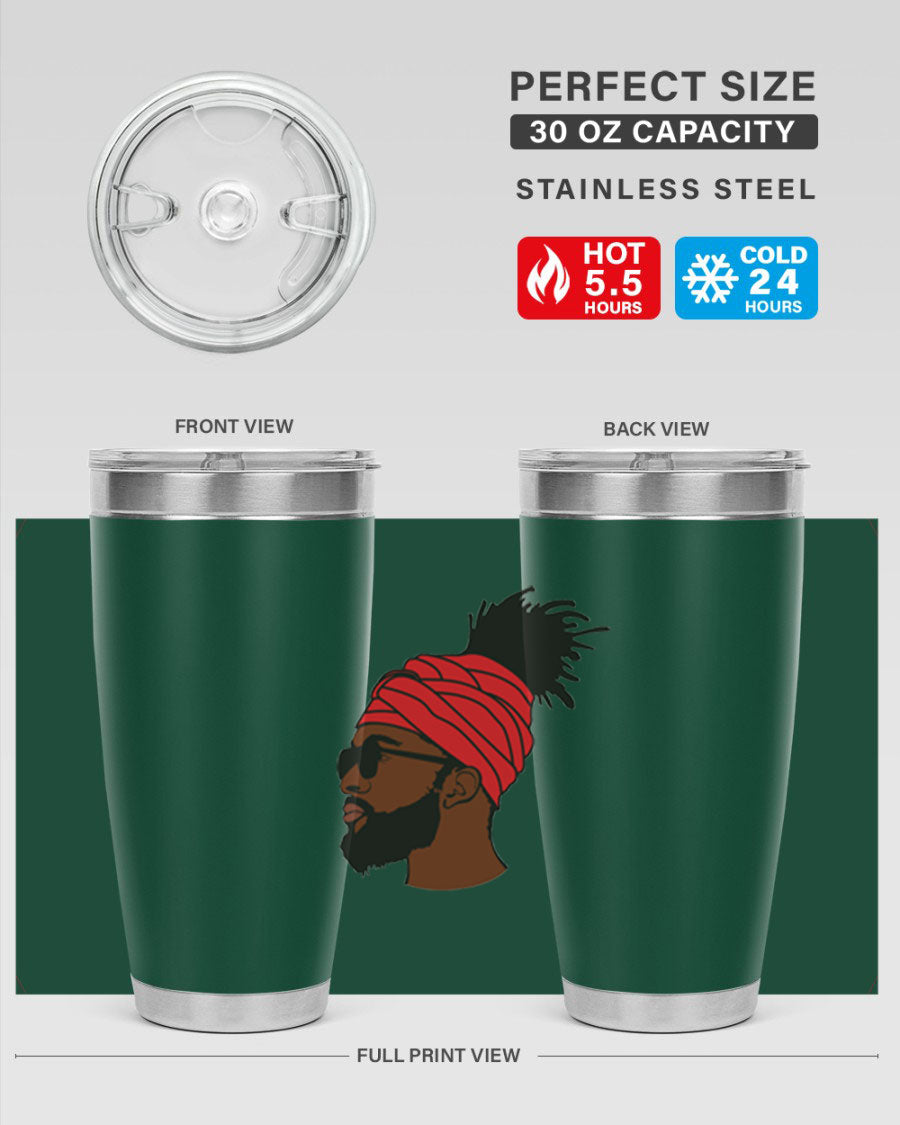 Black man 31# tumbler, 20oz double wall vacuum stainless steel with copper lining, featuring a drink-thru lid.