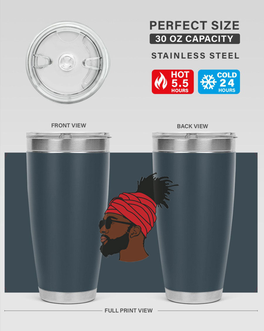 Black man 31# tumbler, 20oz double wall vacuum stainless steel with copper lining, featuring a drink-thru lid.