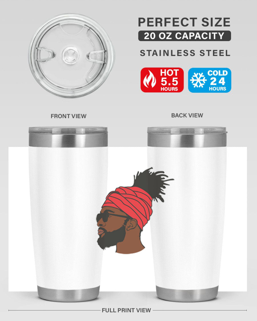 Black man 31# tumbler, 20oz double wall vacuum stainless steel with copper lining, featuring a drink-thru lid.