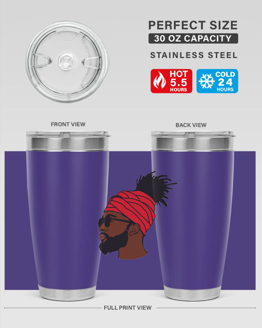 Black man 31# tumbler, 20oz double wall vacuum stainless steel with copper lining, featuring a drink-thru lid.