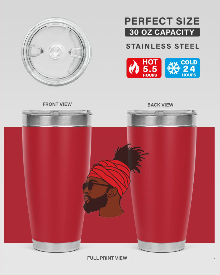 Black man 31# tumbler, 20oz double wall vacuum stainless steel with copper lining, featuring a drink-thru lid.