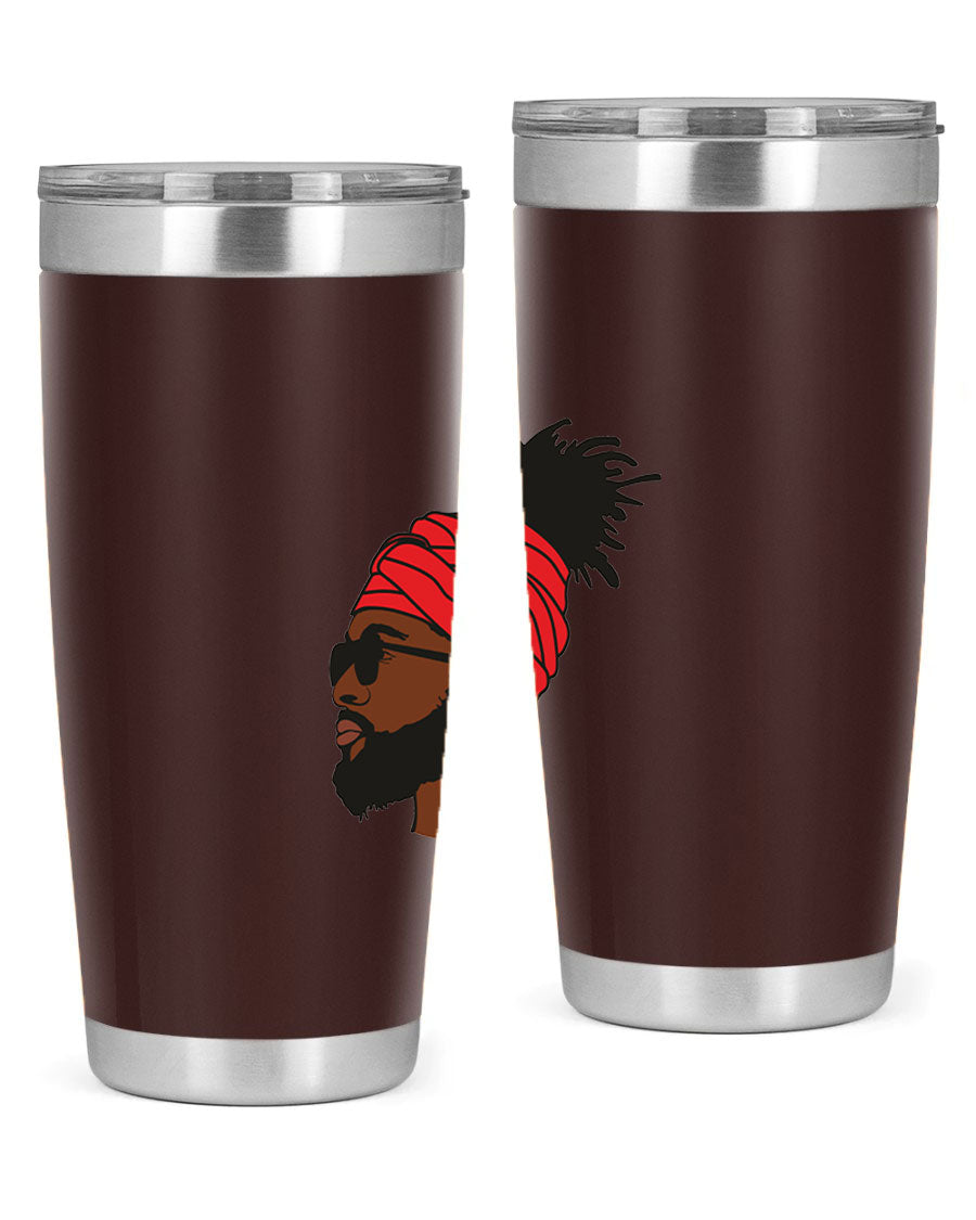 Black man 31# tumbler, 20oz double wall vacuum stainless steel with copper lining, featuring a drink-thru lid.