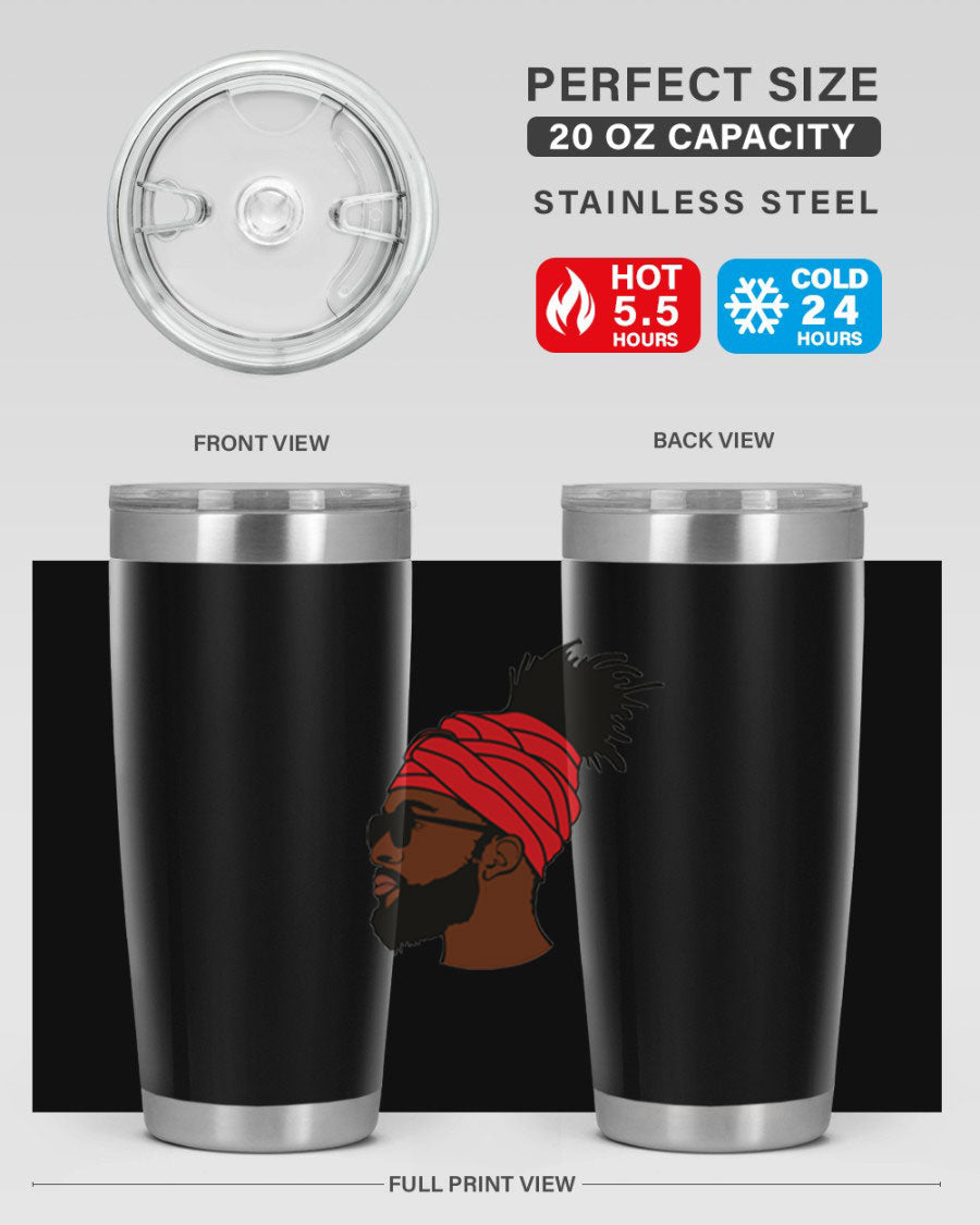 Black man 31# tumbler, 20oz double wall vacuum stainless steel with copper lining, featuring a drink-thru lid.