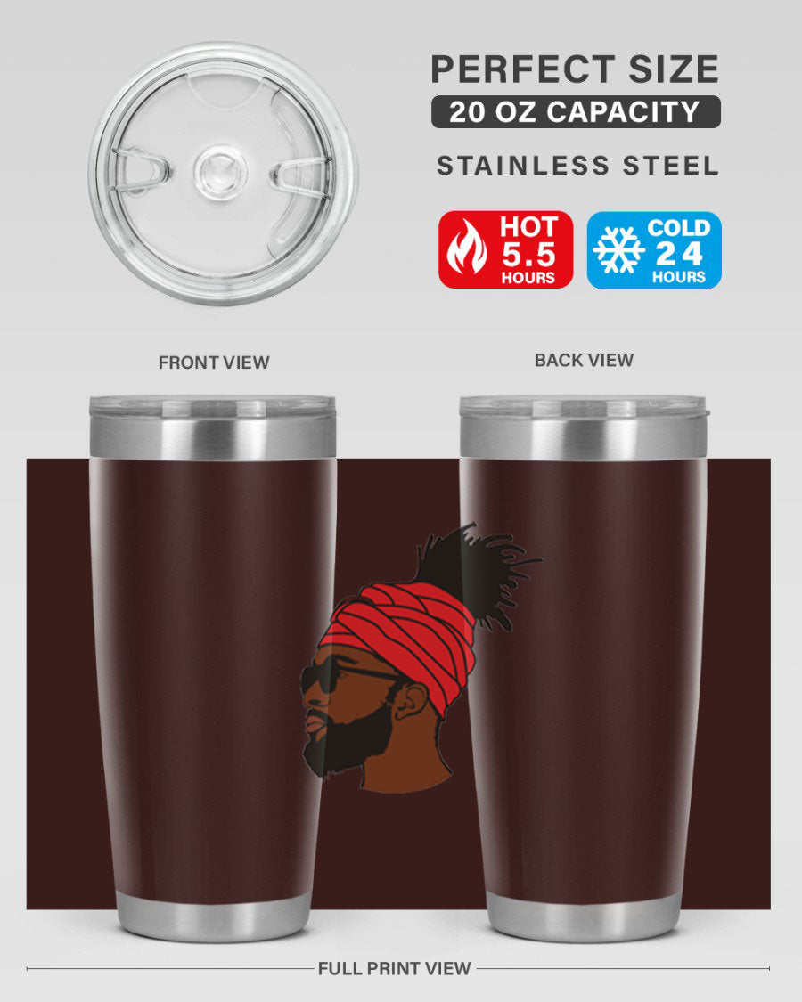 Black man 31# tumbler, 20oz double wall vacuum stainless steel with copper lining, featuring a drink-thru lid.