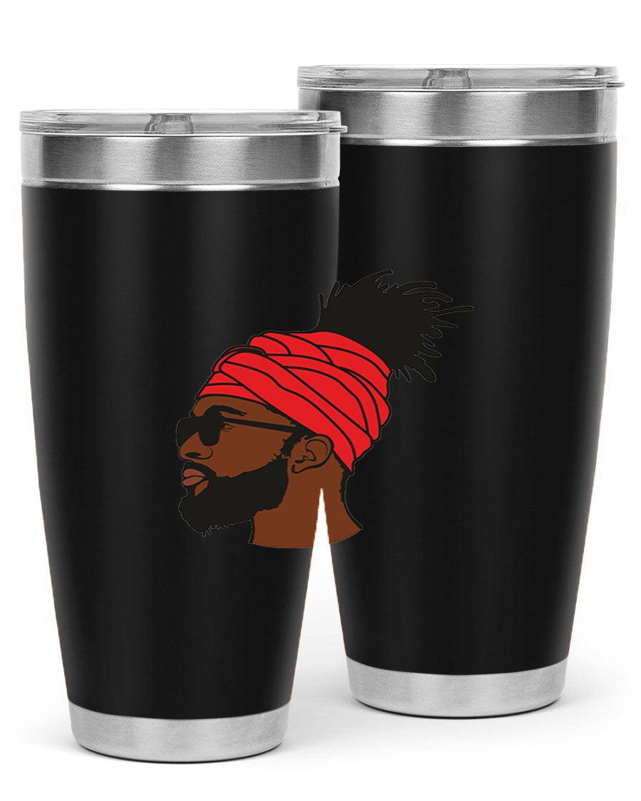 Black man 31# tumbler, 20oz double wall vacuum stainless steel with copper lining, featuring a drink-thru lid.