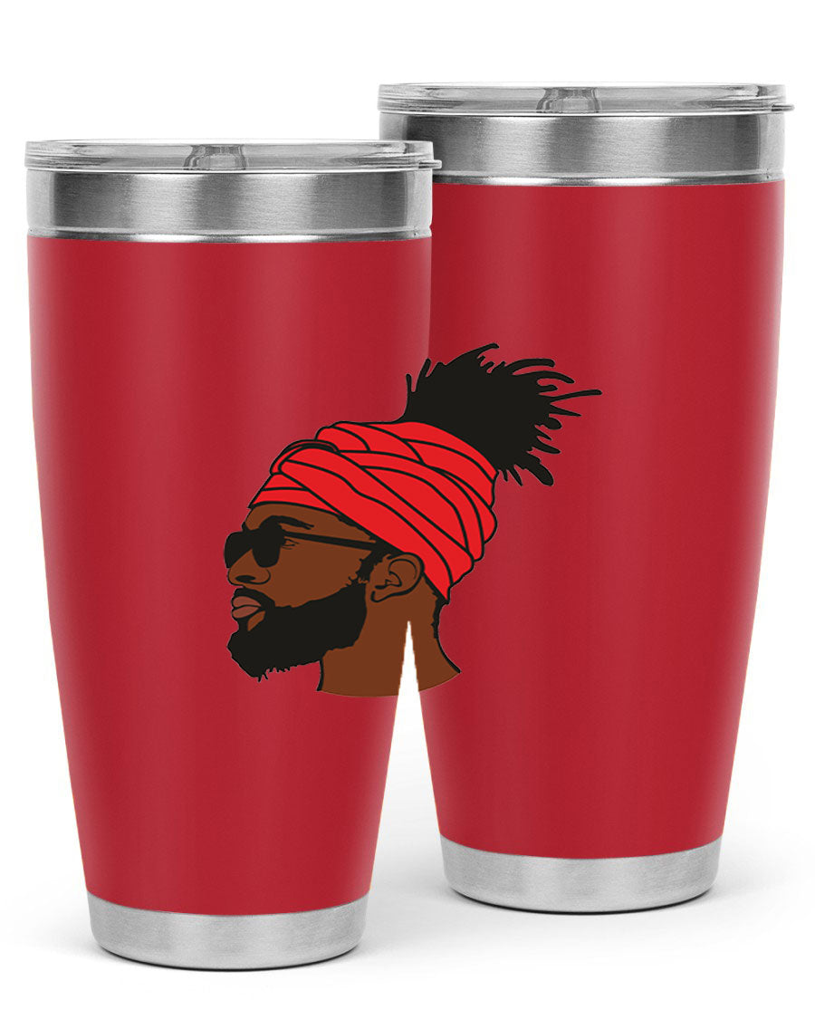 Black man 31# tumbler, 20oz double wall vacuum stainless steel with copper lining, featuring a drink-thru lid.