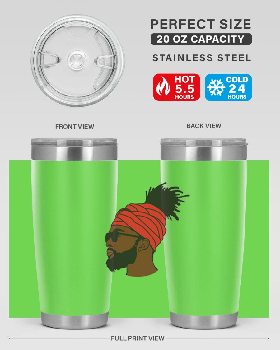 Black man 31# tumbler, 20oz double wall vacuum stainless steel with copper lining, featuring a drink-thru lid.