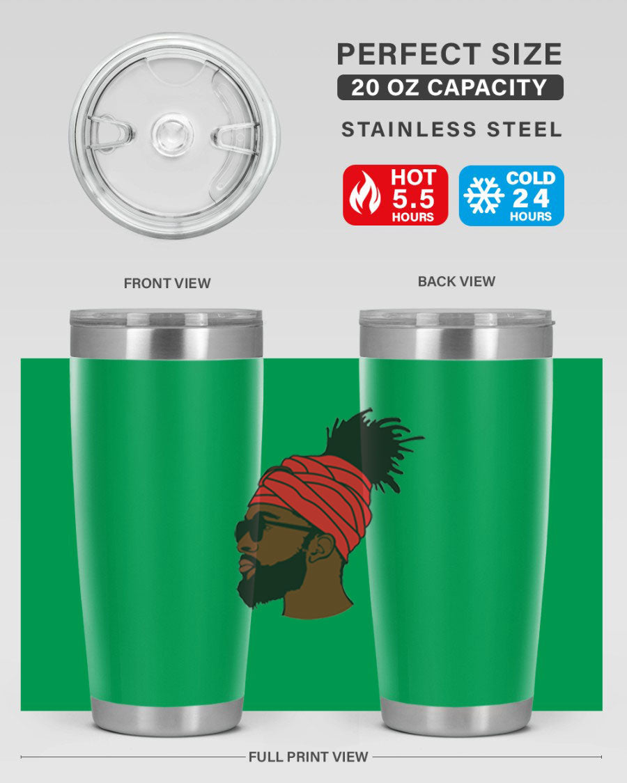 Black man 31# tumbler, 20oz double wall vacuum stainless steel with copper lining, featuring a drink-thru lid.