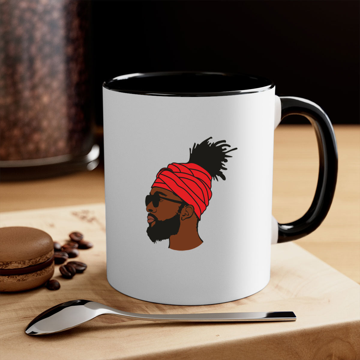 Black man 31# Mug featuring a two-tone design with a colored handle and interior, available in multiple colors and sizes.