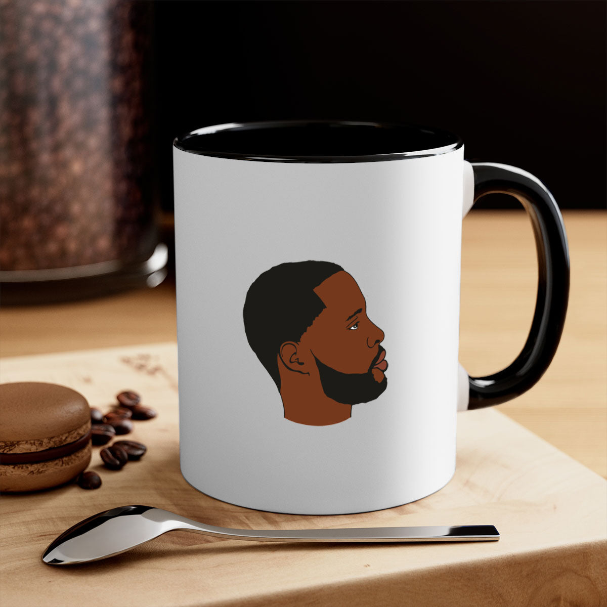 Black man 35# Mug featuring a two-tone design with a colored handle and interior, available in multiple colors and sizes.